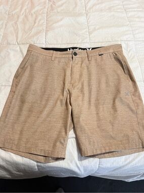 Hurley Men's Heather Tan Stretch Flat-Front Shorts